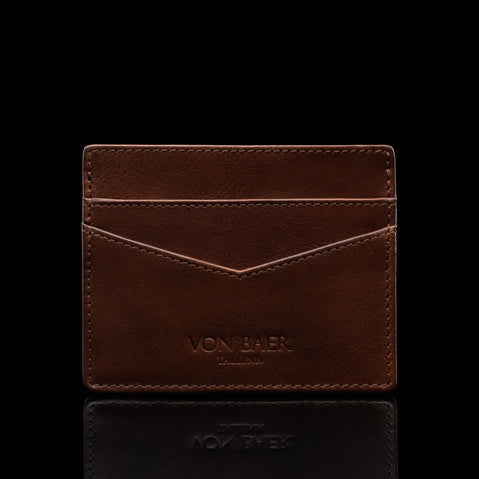 von baer minimalist best quality mens slim leather card holder brown with rfid protection front view