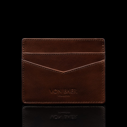 von baer minimalist best quality mens slim leather card holder brown with rfid protection front view