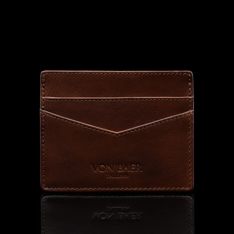 von baer minimalist best quality mens slim leather card holder brown with rfid protection front view