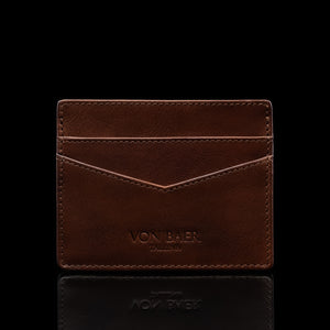 von baer minimalist best quality womens slim leather card holder brown with rfid protection front view