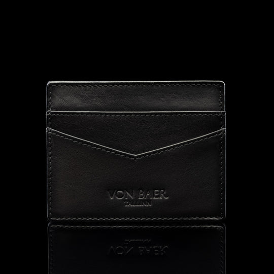 von baer minimalist luxury mens slim leather card holder black front view