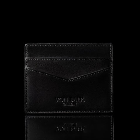 von baer minimalist luxury womens slim leather card holder black front view