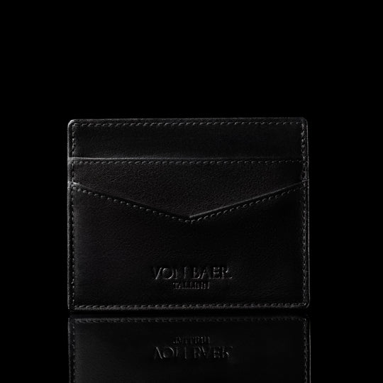 von baer minimalist luxury womens slim leather card holder black front view