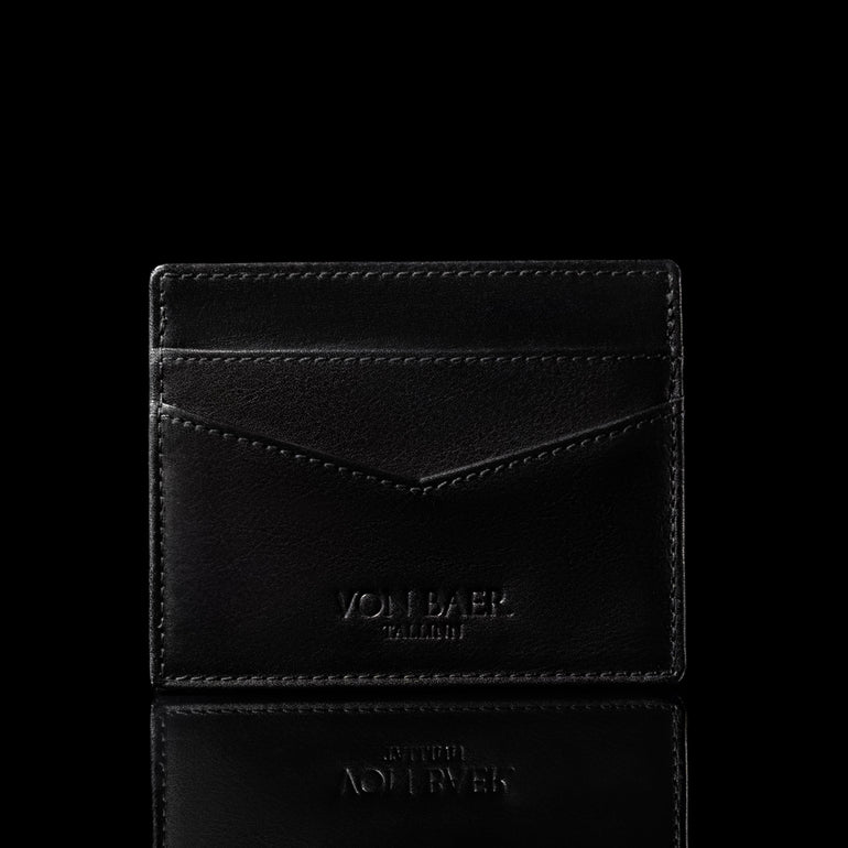 von baer minimalist luxury womens slim leather card holder black front view