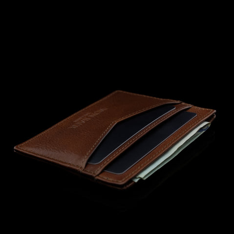 von baer minimalist mens slim leather card holder brown cash compartment with money