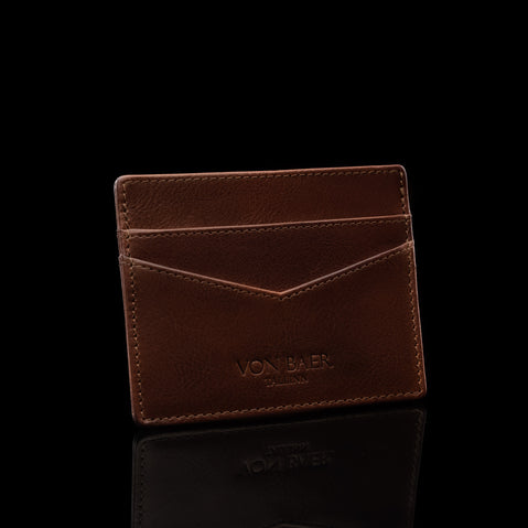 von baer minimalist mens slim leather card holder brown front view