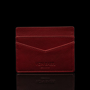 von baer minimalist mens slim leather card holder red front view