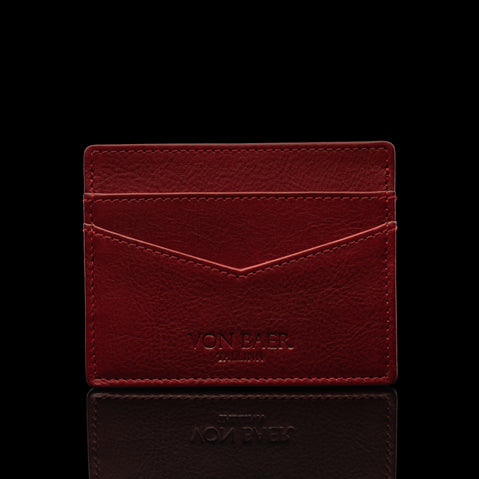 von baer minimalist mens slim leather card holder red front view