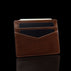 von baer minimalist womens slim leather card holder brown filled with cards and money rear view