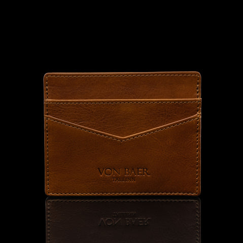 von baer minimalist womens slim leather card holder tan front view