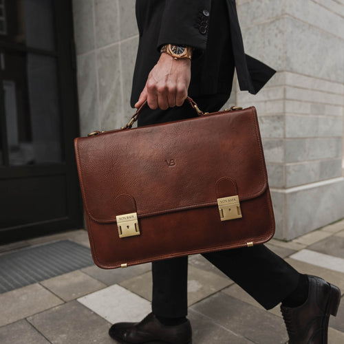 Men Classic Leather Briefcase Classic Leather Messenger Briefcase