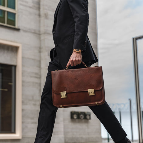 von baer no 2 high quality secure leather messenger briefcase for professionals carried by businessman in the suit