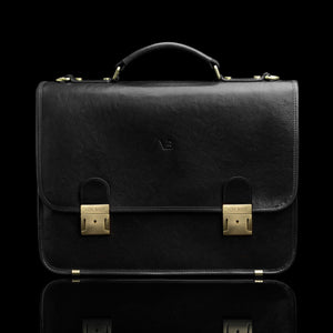 von baer no 2 premium leather messenger briefcase black front view