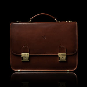 von baer no 2 premium leather messenger briefcase solid brown front view