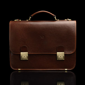 von baer no 2 premium leather messenger briefcase solid brown front view