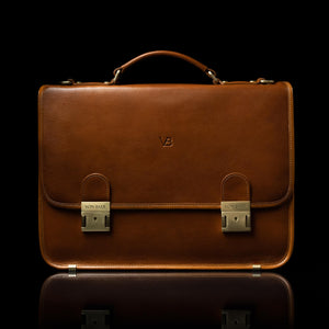 von baer no 2 premium leather messenger briefcase tan front view