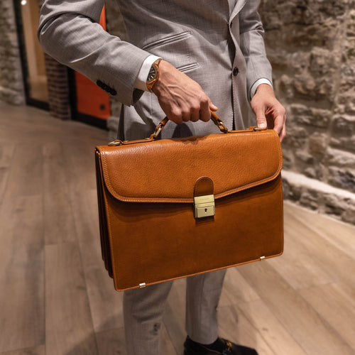 Premium Leather Business Briefcase with Shoulder Strap and