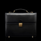 Von Baer No.3 men’s compact full-grain leather laptop briefcase in black, front view for professional work.