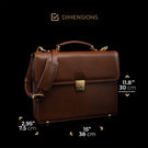 Von Baer No.3 men’s compact full-grain leather laptop briefcase in brown with carry-on compliant dimensions for professional work.