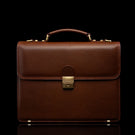 Von Baer No.3 men’s compact full-grain leather laptop briefcase in brown, front view for professional work.