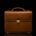 Von Baer No.3 men’s compact full-grain leather laptop briefcase in tan, front view for professional work.