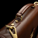 Von Baer No.3 men’s compact full-grain leather briefcase reinforced handle close-up showing durable craftsmanship for professional use.