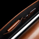 Von Baer No.3 slim full-grain leather briefcase interior top view showing organized compartments for laptop, documents, and professional work.