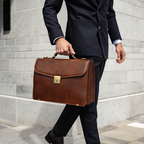 Premium Leather Business Briefcase with Shoulder Strap and