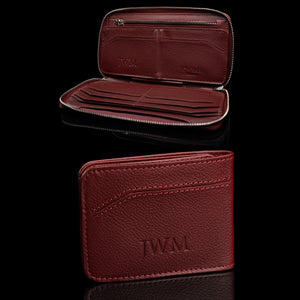 Von Baer origin large red leather women's purse wallet with personalized embossed initials 