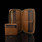 Von Baer origin luxury RFID leather purse 2-in-1 cardholder front view on a black background