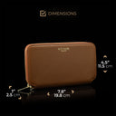 Von Baer origin luxury RFID leather purse large half turned view with dimensions
