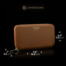 Von Baer origin luxury RFID leather purse large half turned view with dimensions