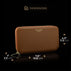 Von Baer origin luxury RFID leather purse large half turned view with dimensions