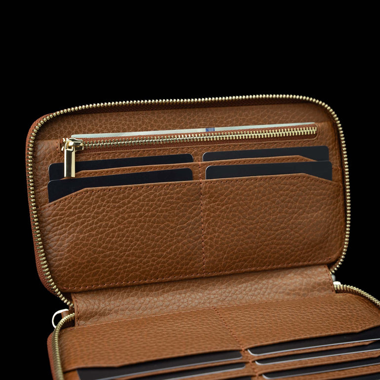 Von Baer origin luxury RFID leather purse large upper section filled with cards