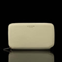 Von Baer origin luxury RFID leather purse large cream white front view on a black background