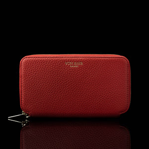 Von Baer origin luxury RFID leather purse large deep red front view