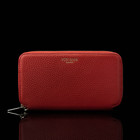 Von Baer origin luxury RFID leather purse large deep red front view