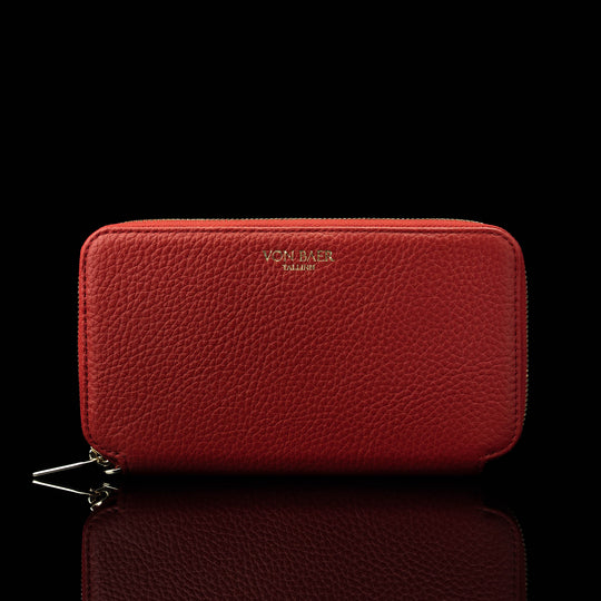 Von Baer origin luxury RFID leather purse large deep red front view