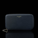 Von Baer origin luxury RFID leather purse large navy blue front view