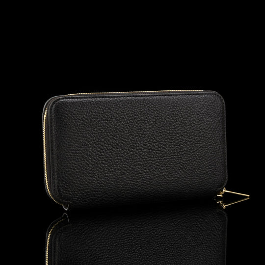 Luxury men’s leather wallet with RFID protection, large design shown from the back view
