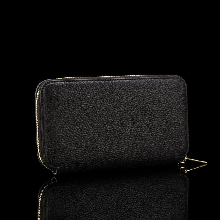 Luxury men’s leather wallet with RFID protection, large design shown from the back view
