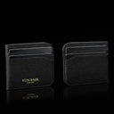 Von Baer origin luxury RFID men’s leather wallet with detachable card holder filled with cards, showing storage capacity and functionality.
