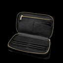 Von Baer origin luxury RFID men’s leather wallet interior view with multiple card slots and zipped coin pocket for organized storage.