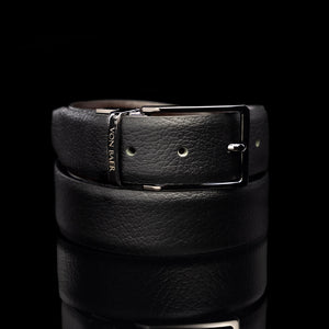 Von Baer Premier Luxury Reversible 2-in-1 Leather Belt - Black side with dark nickel buckle.