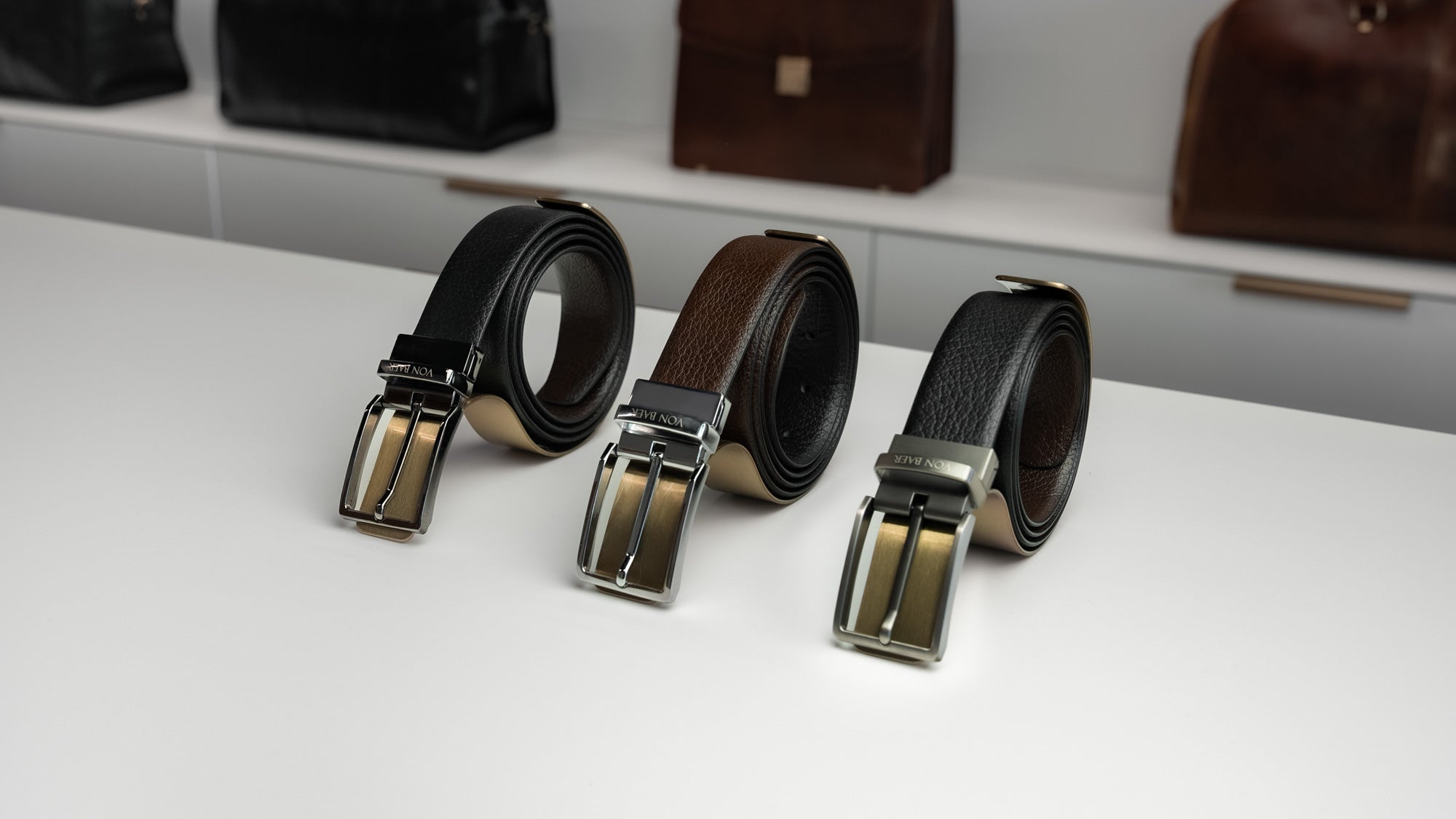 Von Baer Premier Reversible -Double Colored Leather Belt (black and brown) - luxury buckle, premium quality, 3 belts
. 1