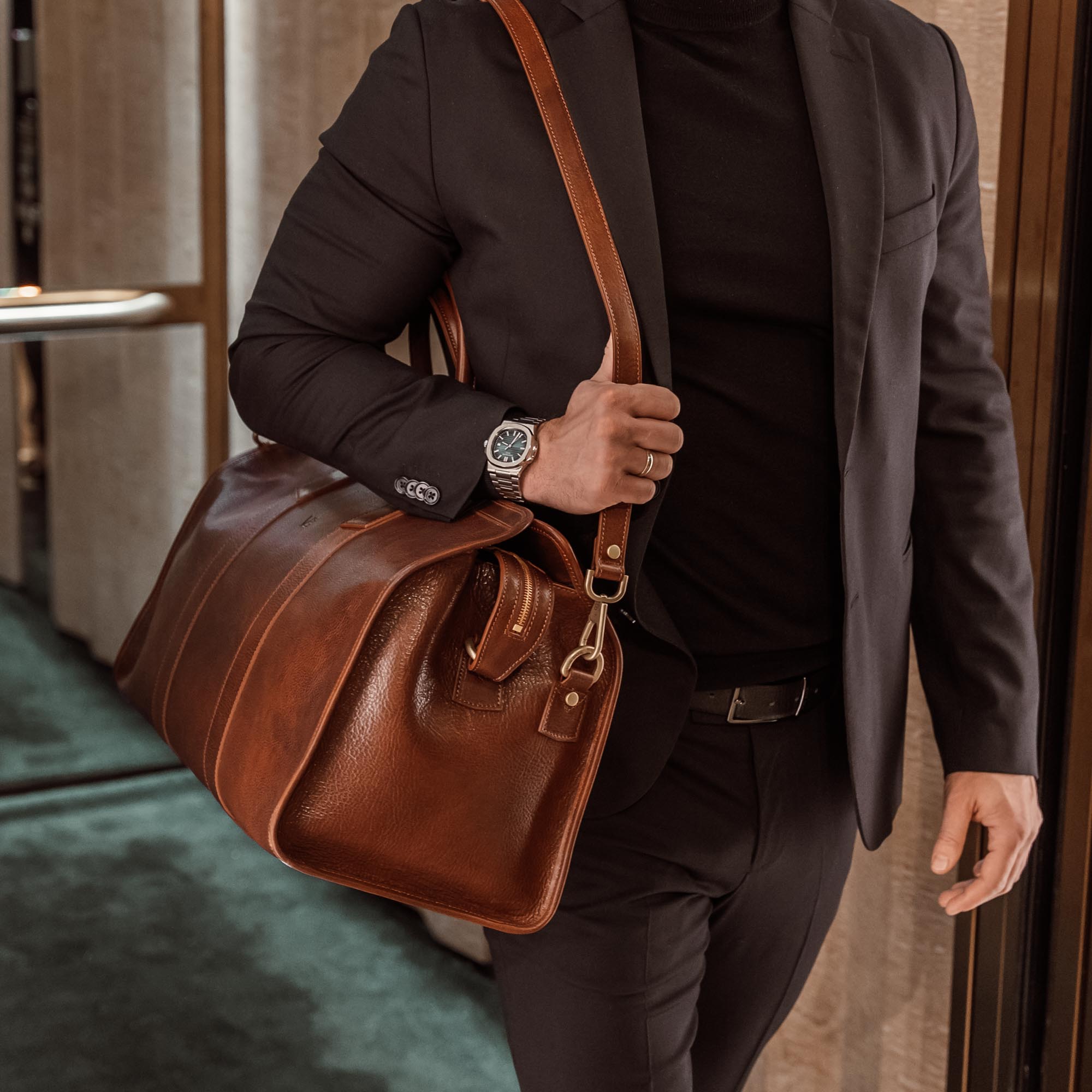 Full Grain Leather Weekender Bag for Men with Detachable Shoulder Strap ...