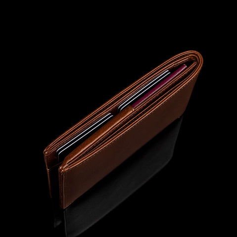 von baer slim personalized leather passport holder travel rfid protection wallet brown upper view