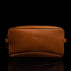 Von Baer Superior durable luxury full-grain leather wash bag in classic tan, front view.