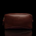 Von Baer superior high-quality luxury full grain leather wash bag in brown, featuring the front view