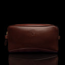 Von Baer superior high-quality women's luxury full-grain leather wash bag in brown, front view.